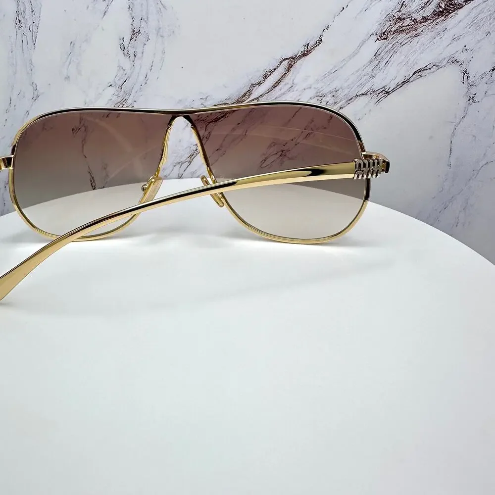 New MIU MIU Sunglasses MU A56S 5AK90L Gold Brown Gradient Metal Pilot Aviator - Picture 10 of 16